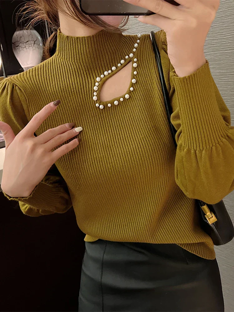 Birgit | Thin turtleneck sweater with pearls - Image 2