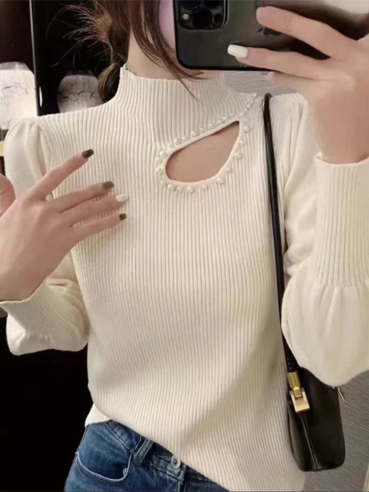 Birgit | Thin turtleneck sweater with pearls - Image 3