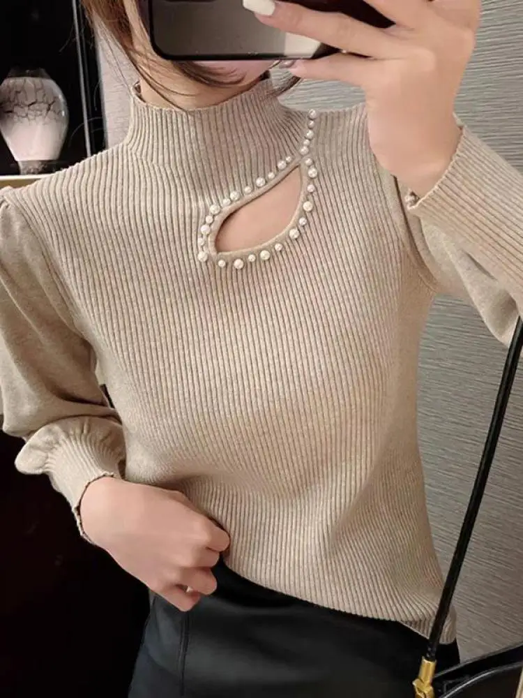 Birgit | Thin turtleneck sweater with pearls - Image 5