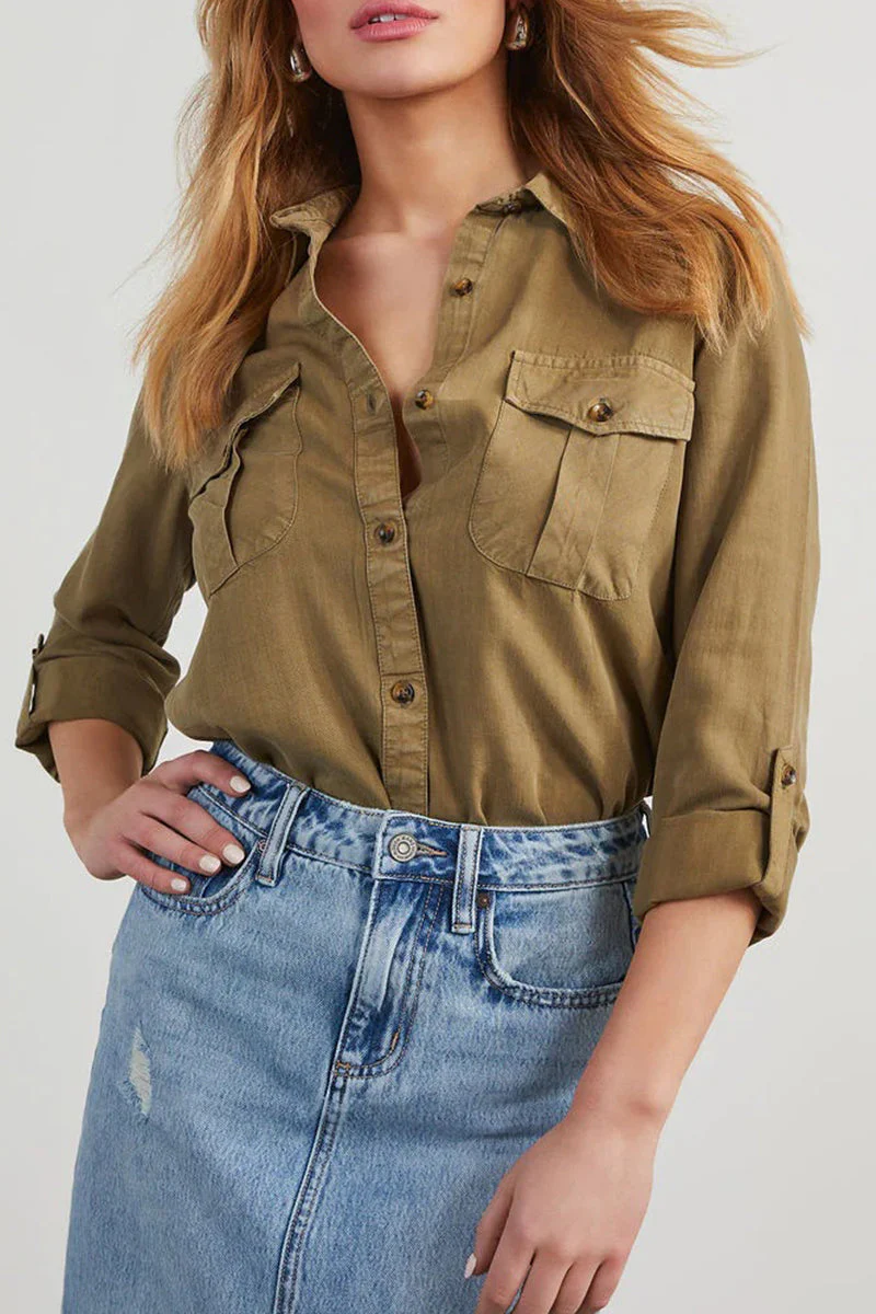 Bregje | Casual, plain blouses with pocket buttons and turn-down collar for everyday wear - Image 2