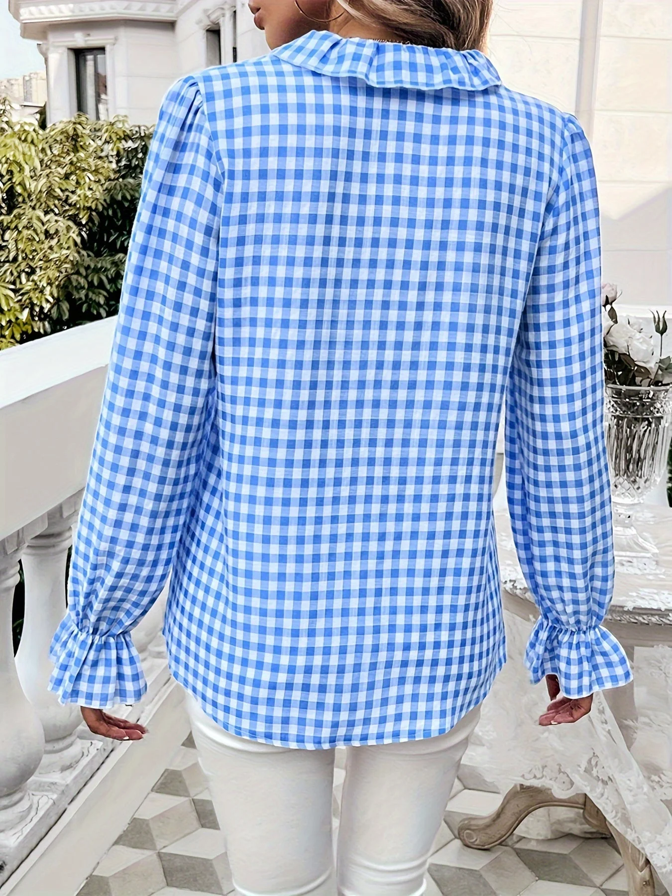 Brelynn® | Elegant Checked Ruffle Blouse With Long Sleeves For Women - Image 3