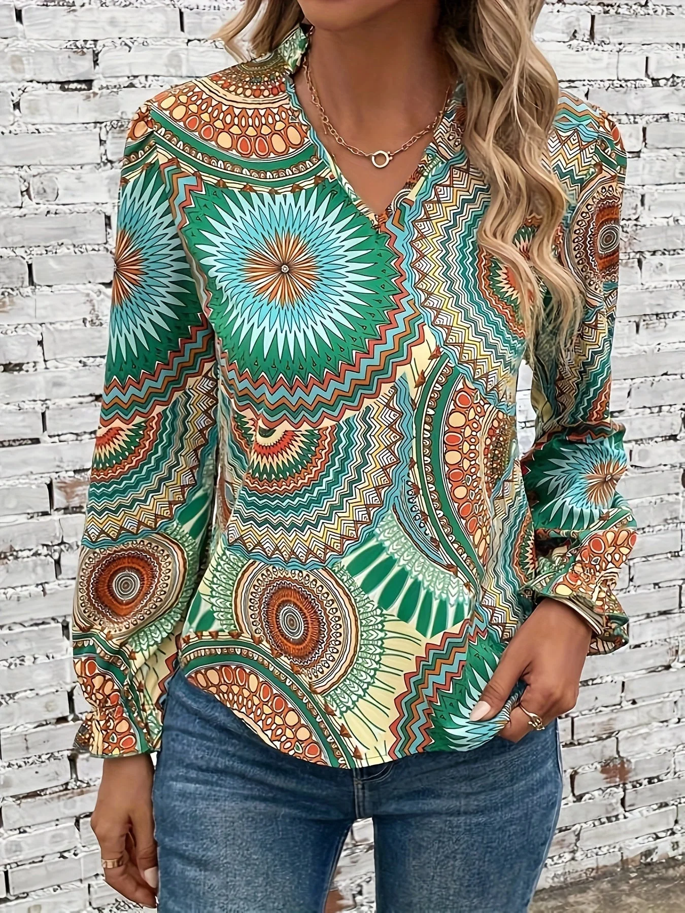 Brendon® | Floral Pattern V-Neck Blouse For Spring/Autumn - Image 5
