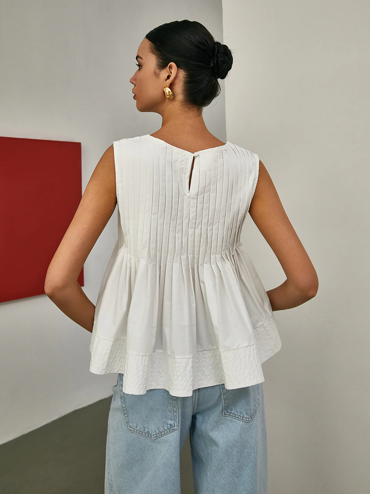 Brenya® | Pleated Peplum Sleeveless Blouse - Image 3