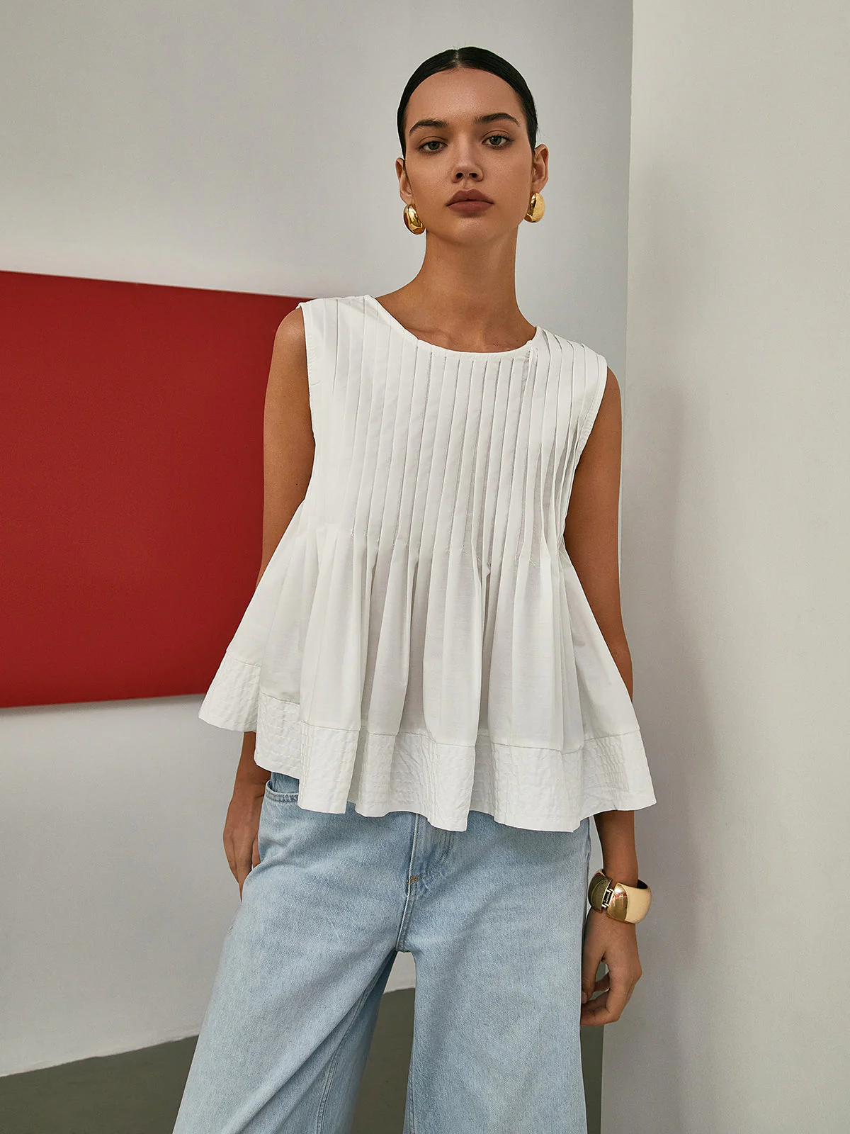 Brenya® | Pleated Peplum Sleeveless Blouse - Image 5