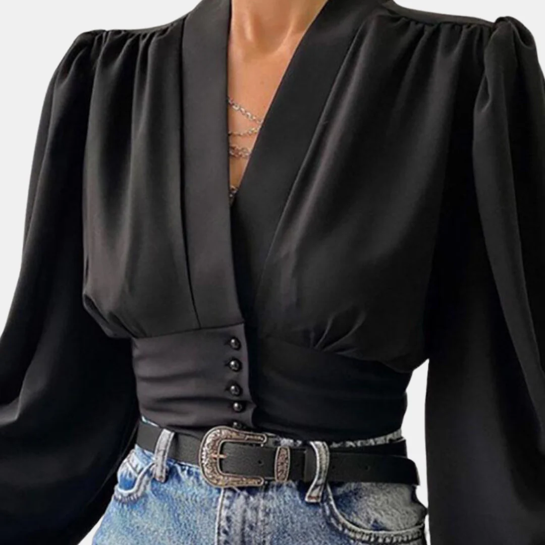 Bretts® | Fashionable Puff Sleeve Blouse With V-Neck - Image 5