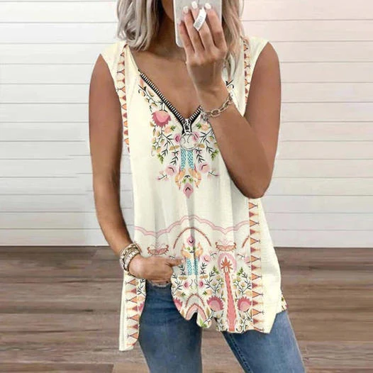 Bri® | Elegant And Casual Blouse With Floral Pattern And Zip Fastening