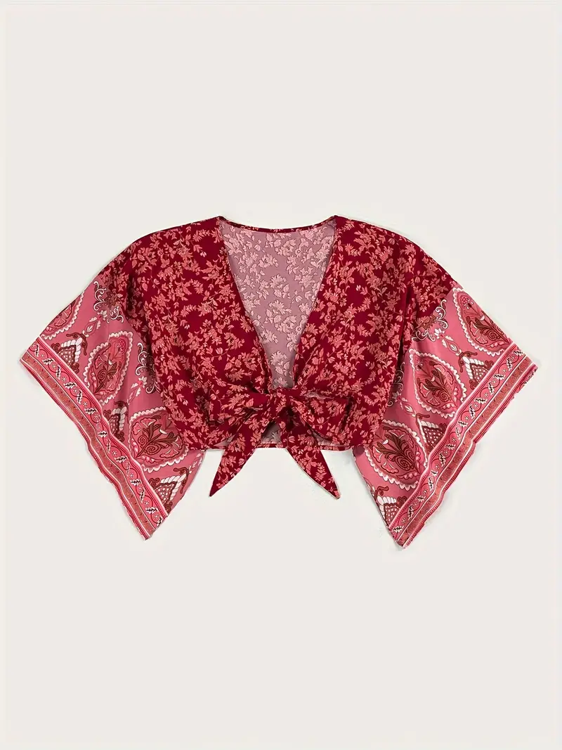 Brianna® | Tribal Print Crop Top With Front Knot - Image 4