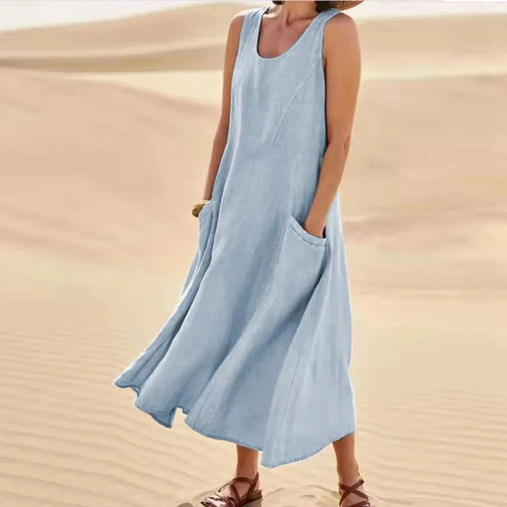 Brianna® | Women'S Long Summer Dress In Cotton Linen With Pockets - Image 4