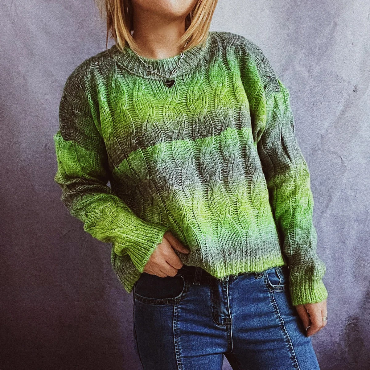 Brigitta | Women's ribbed denim sweater with a round neckline - Image 2