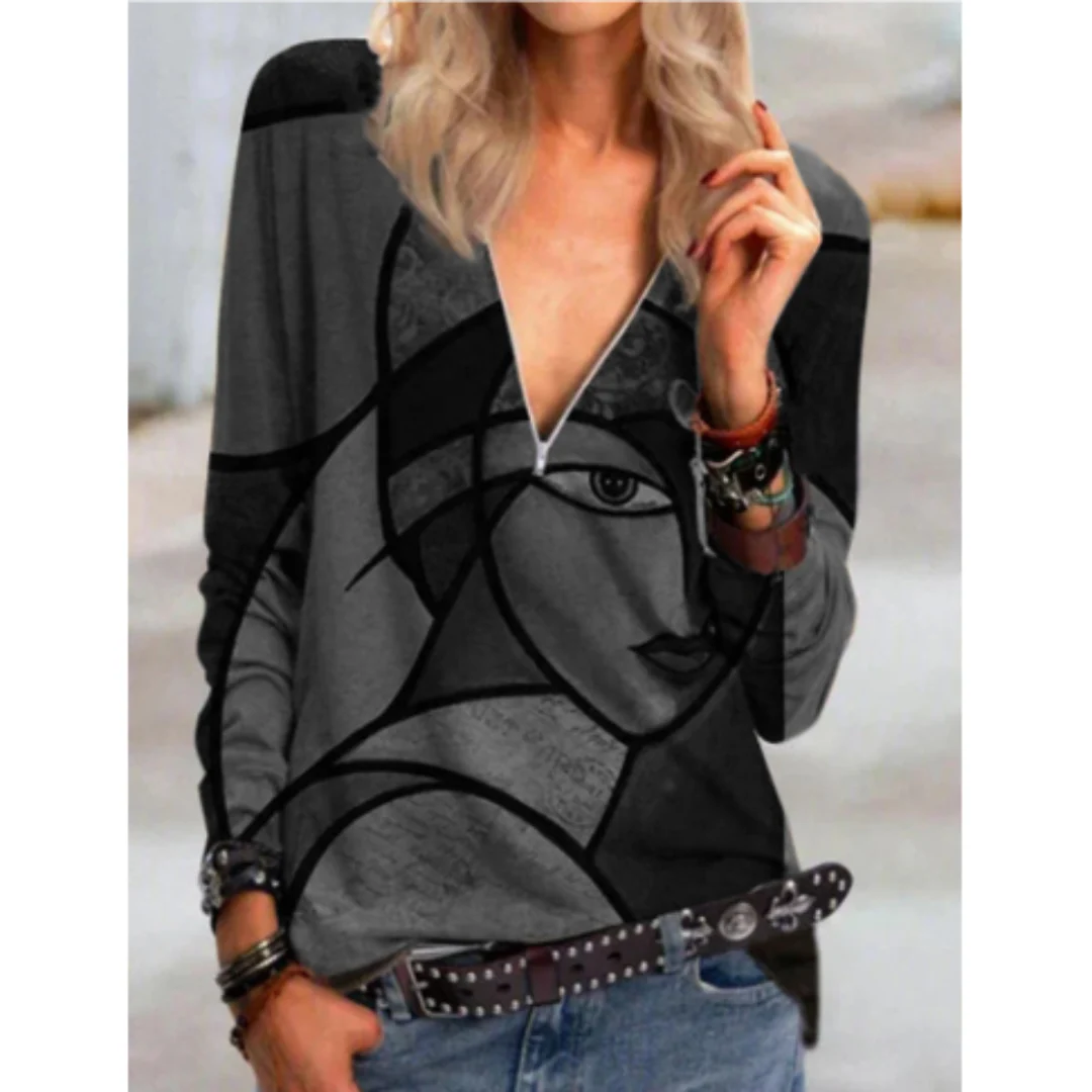 Britney® | Stylish V-Neck Blouse With Abstract Print - Image 5