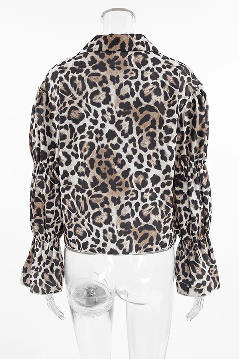 Britta | Casual street blouses with leopard print and lace-up and turn-down collar - Image 11