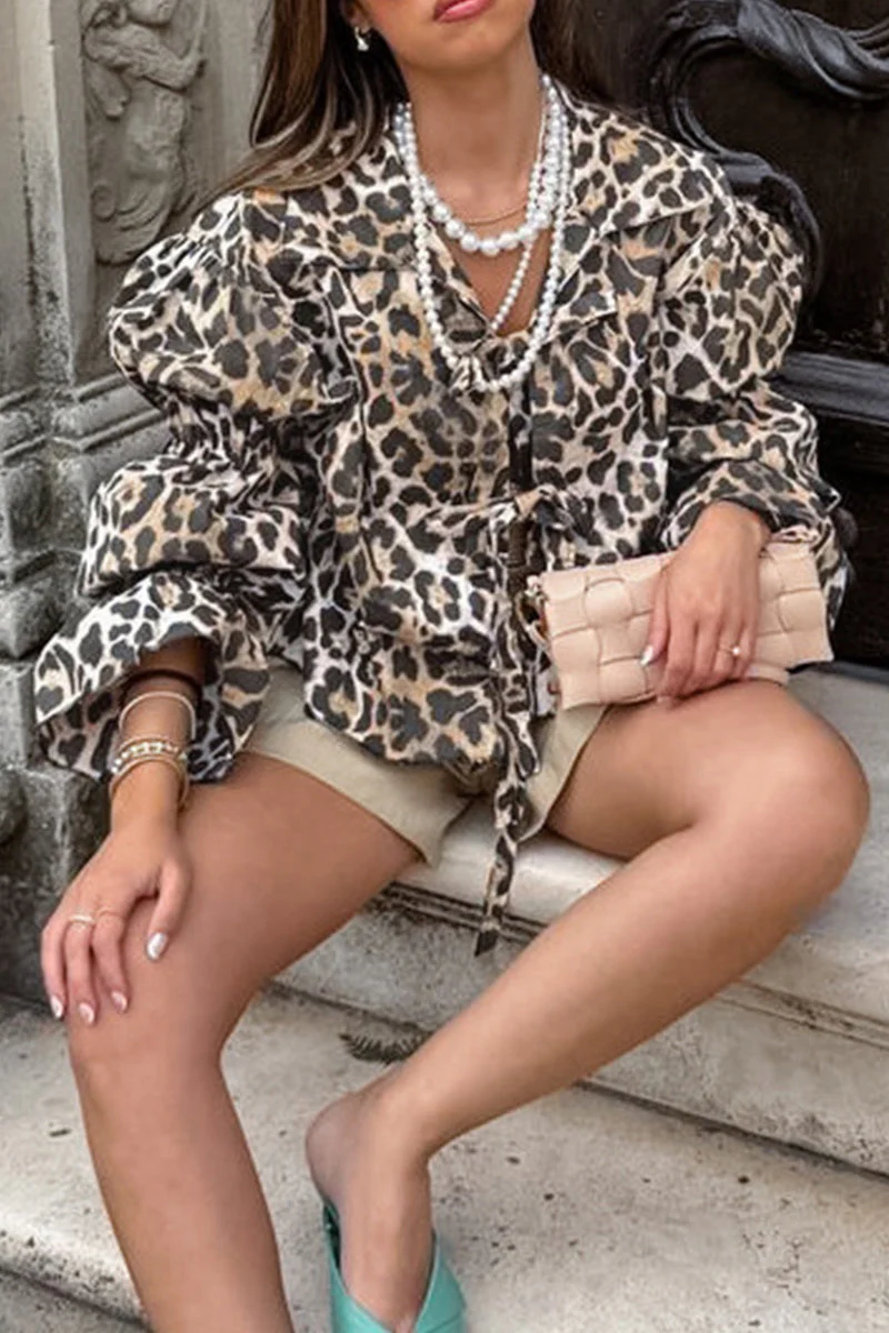Britta | Casual street blouses with leopard print and lace-up and turn-down collar - Image 8