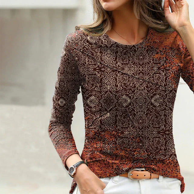 Broder® | Casual Vintage Printed Long Sleeve Blouse - Image 3