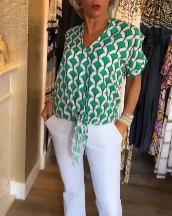 Broghane® | V-Neck Blouse With Print - Image 9