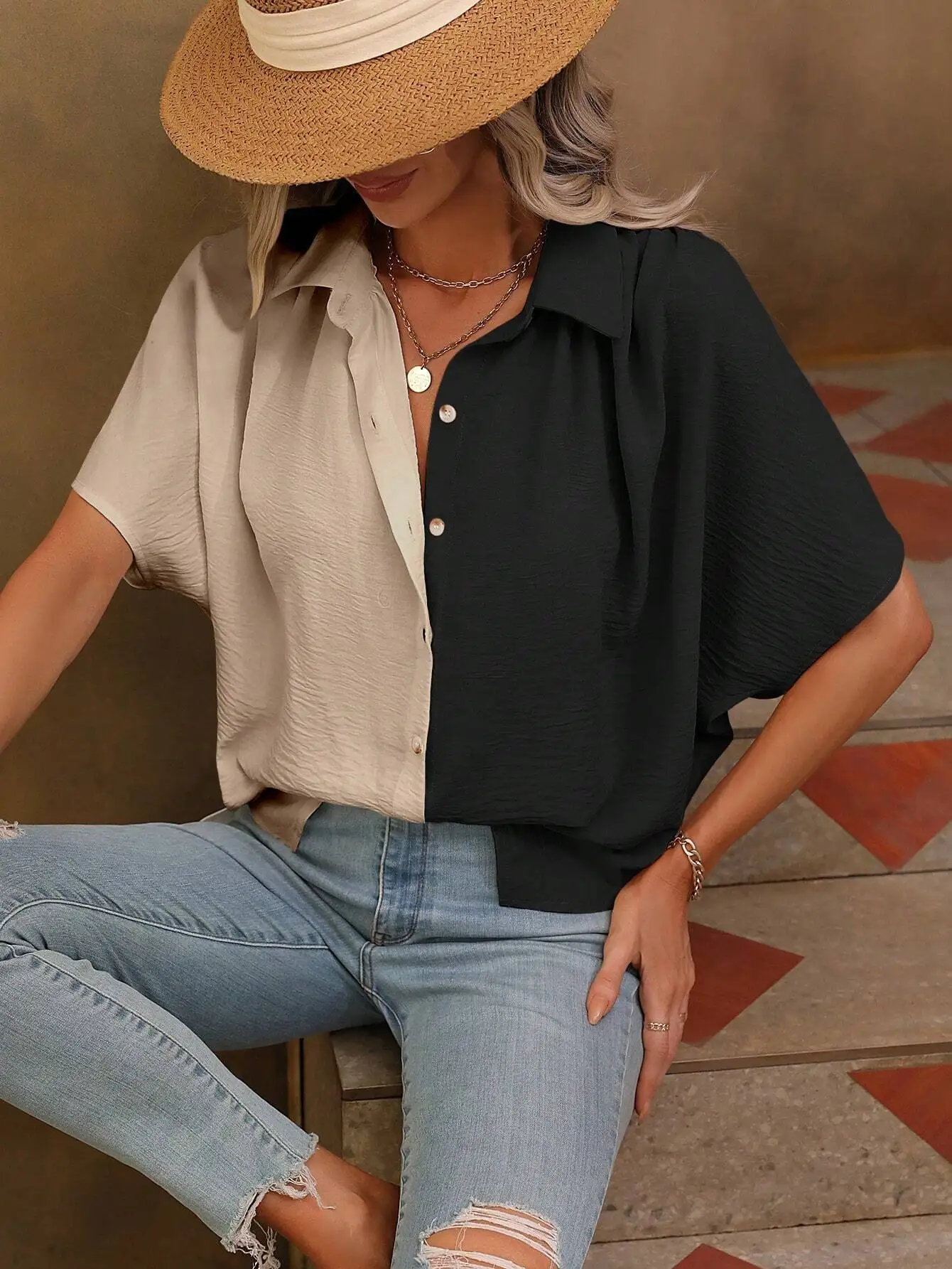Bron® | Short Sleeve Blouse With Buttons - Image 2