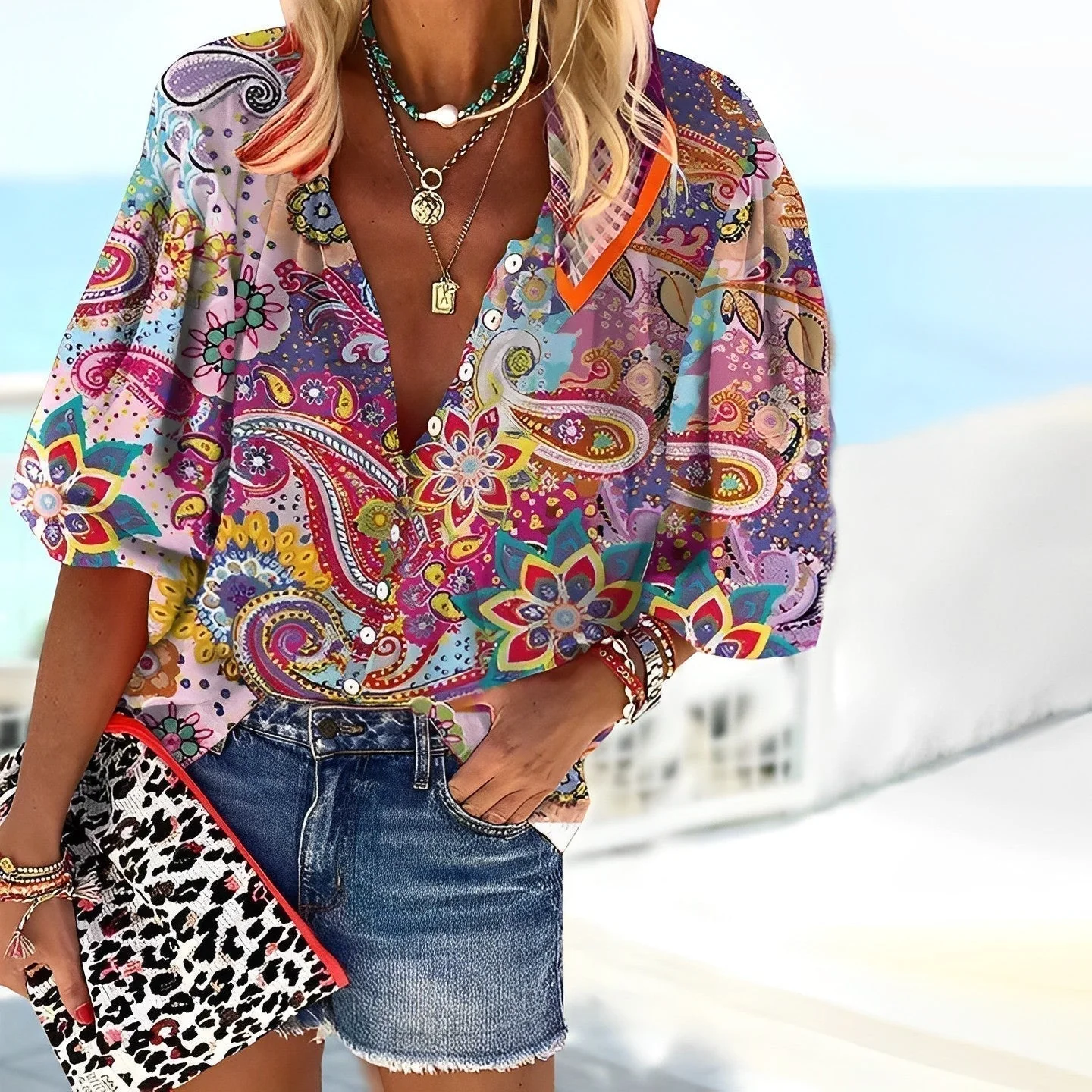 Brookins® | Airy Blouse For Women In A Bohemian Print Style