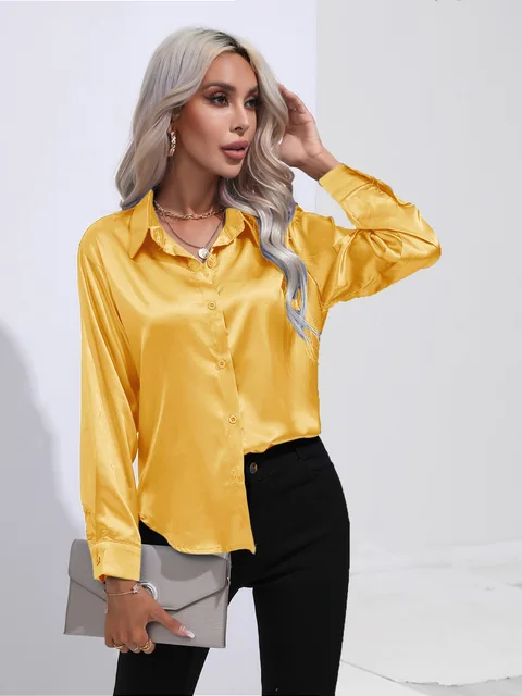 Broose® | Elegant Wide Satin Blouse With Long Sleeves - Image 15