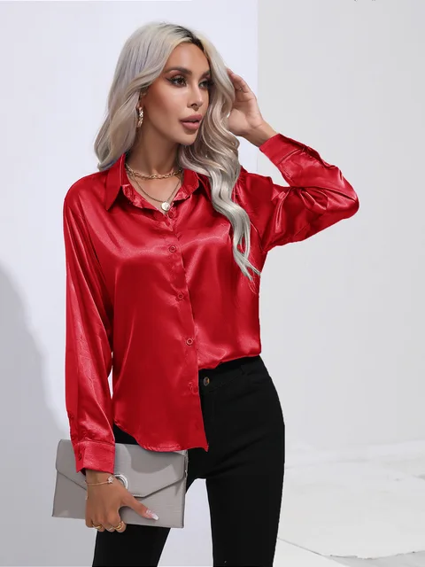 Broose® | Elegant Wide Satin Blouse With Long Sleeves - Image 17