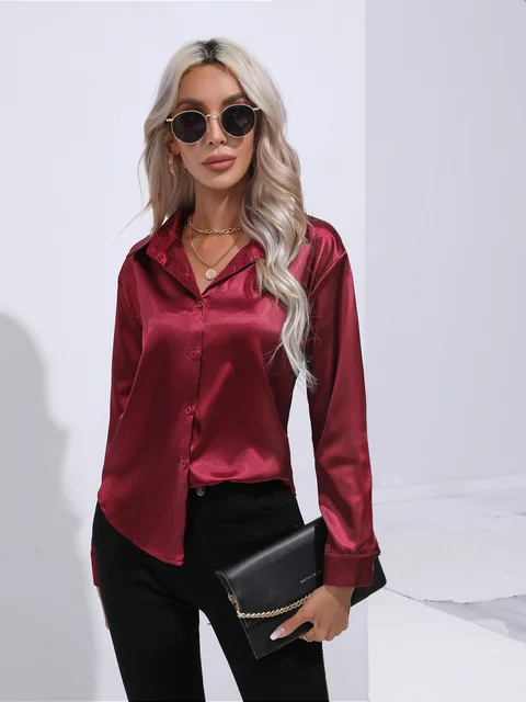 Broose® | Elegant Wide Satin Blouse With Long Sleeves - Image 20