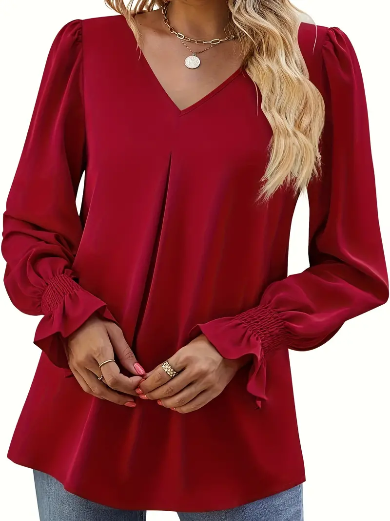 Brows® | Ruffled Long-Sleeved Blouse With A V-Neck - Image 7