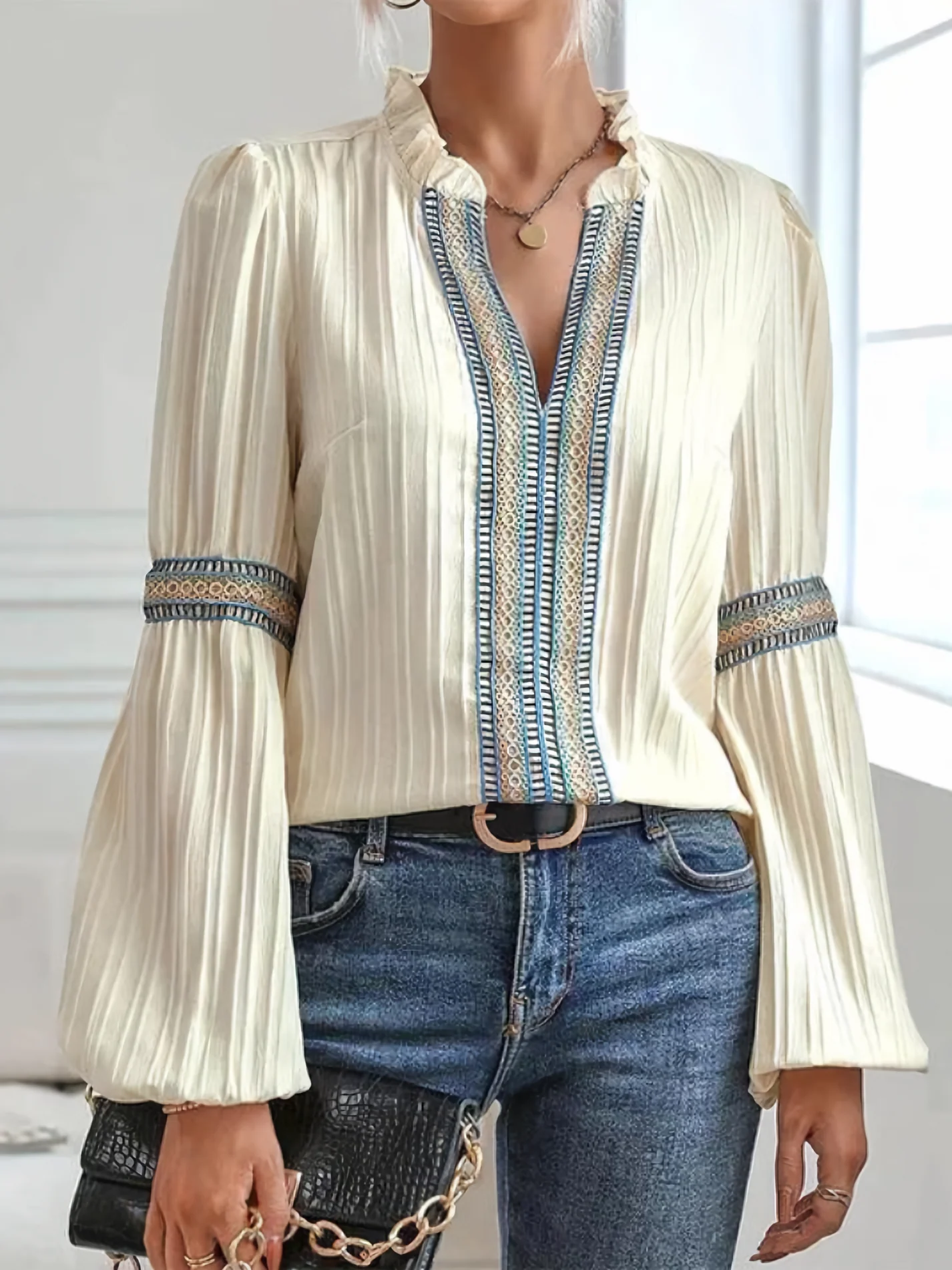 Brozynski® | Elegant Lantern Sleeve Top - Image 3