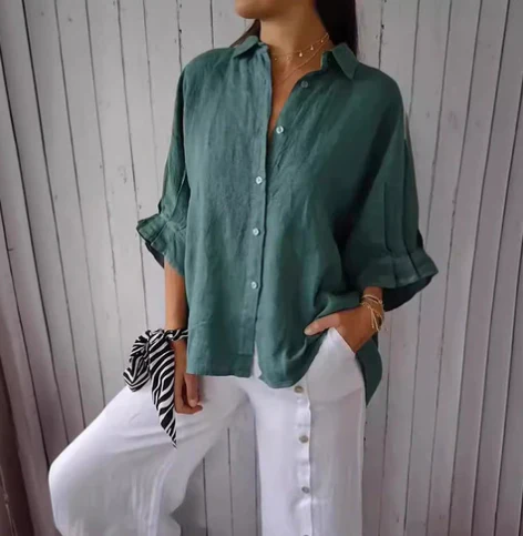 Brumfitt® | Blouse Made Of Cotton And Linen With A Button Placket
