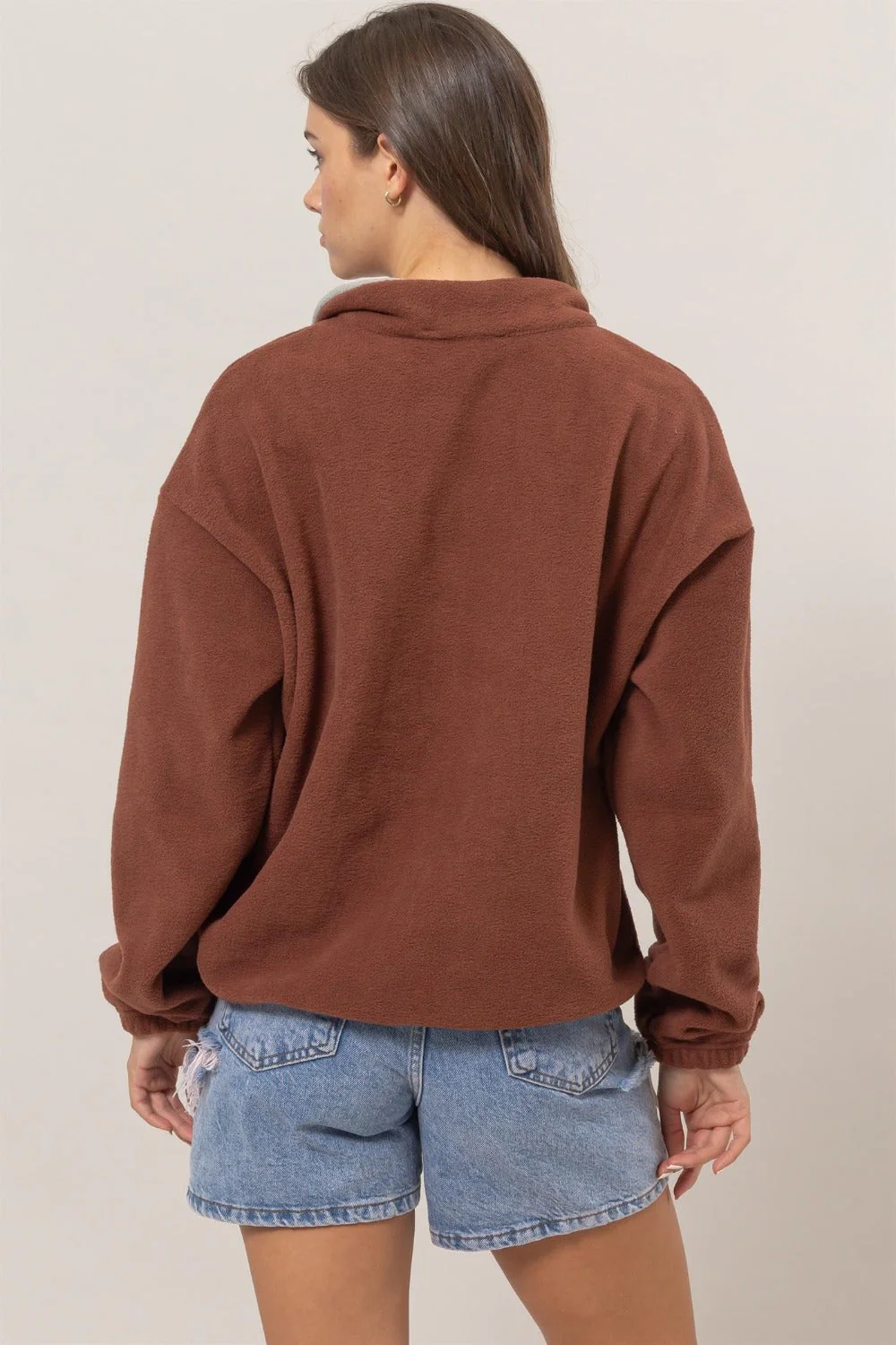 Bruna | Color block fleece half zip sweatshirt - Image 2