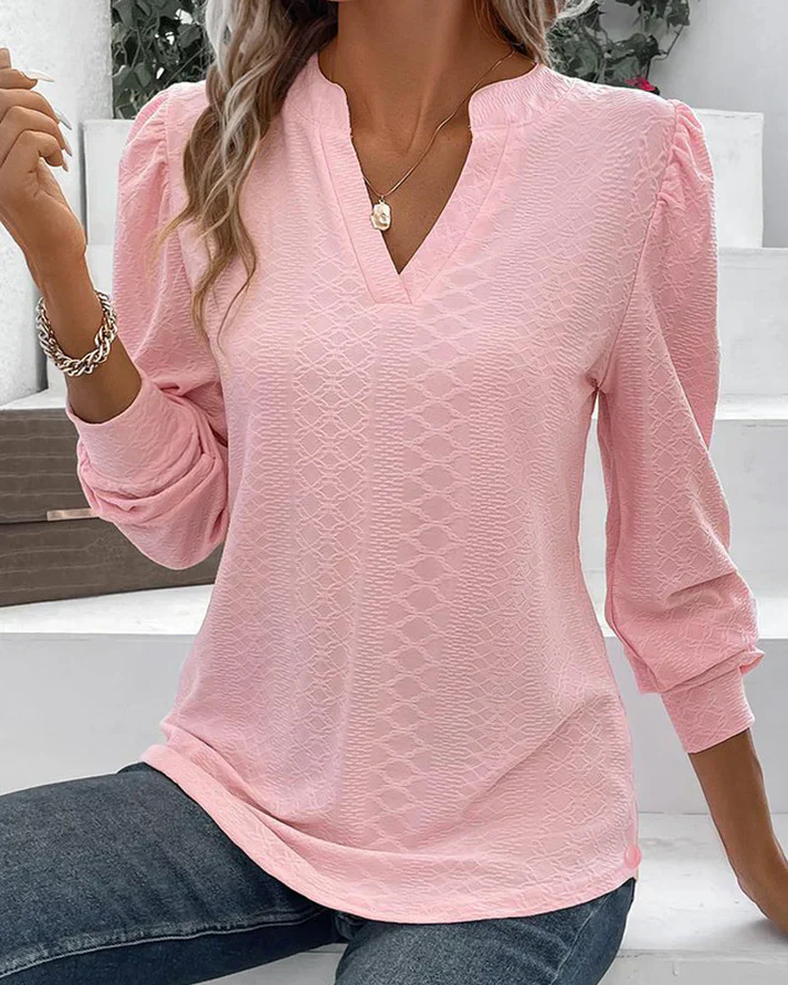 Bryer® | Pink Long Sleeves V-Neck Blouse - Image 2