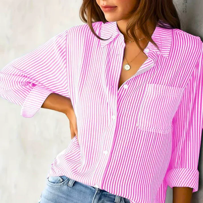 Brylynn® | Striped Long-Sleeved Blouse With Buttons - Image 2