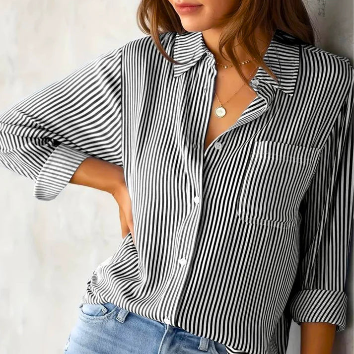 Brylynn® | Striped Long-Sleeved Blouse With Buttons - Image 4
