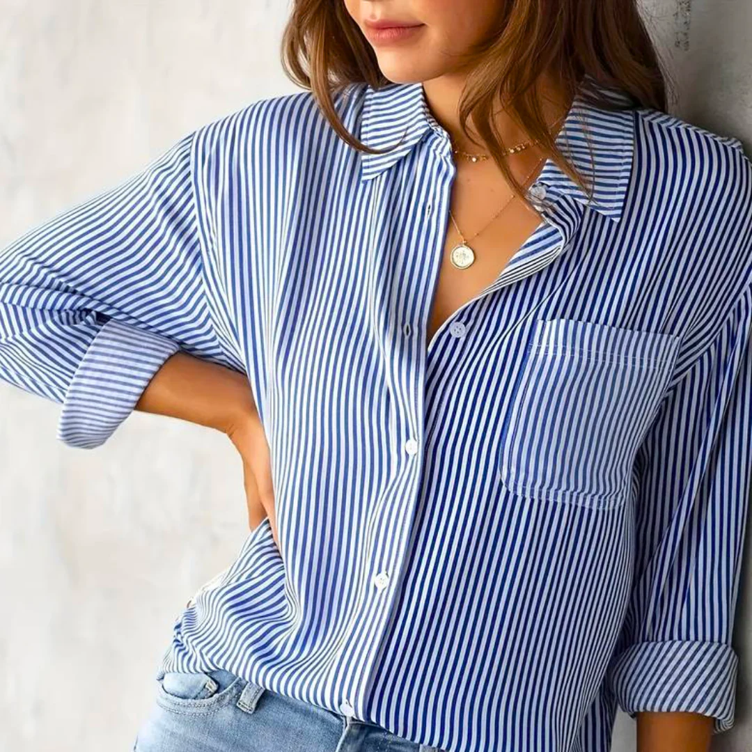 Brynna® | Long Sleeve Casual Striped Blouse - Image 2