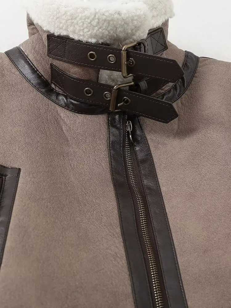 Camila | Warm women's lambskin jacket with belt - Image 4