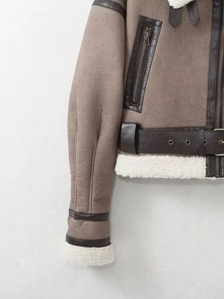 Camila | Warm women's lambskin jacket with belt - Image 5