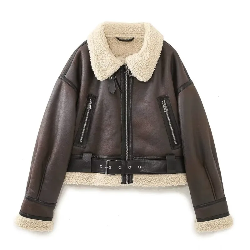 Camila | Warm women's lambskin jacket with belt - Image 7