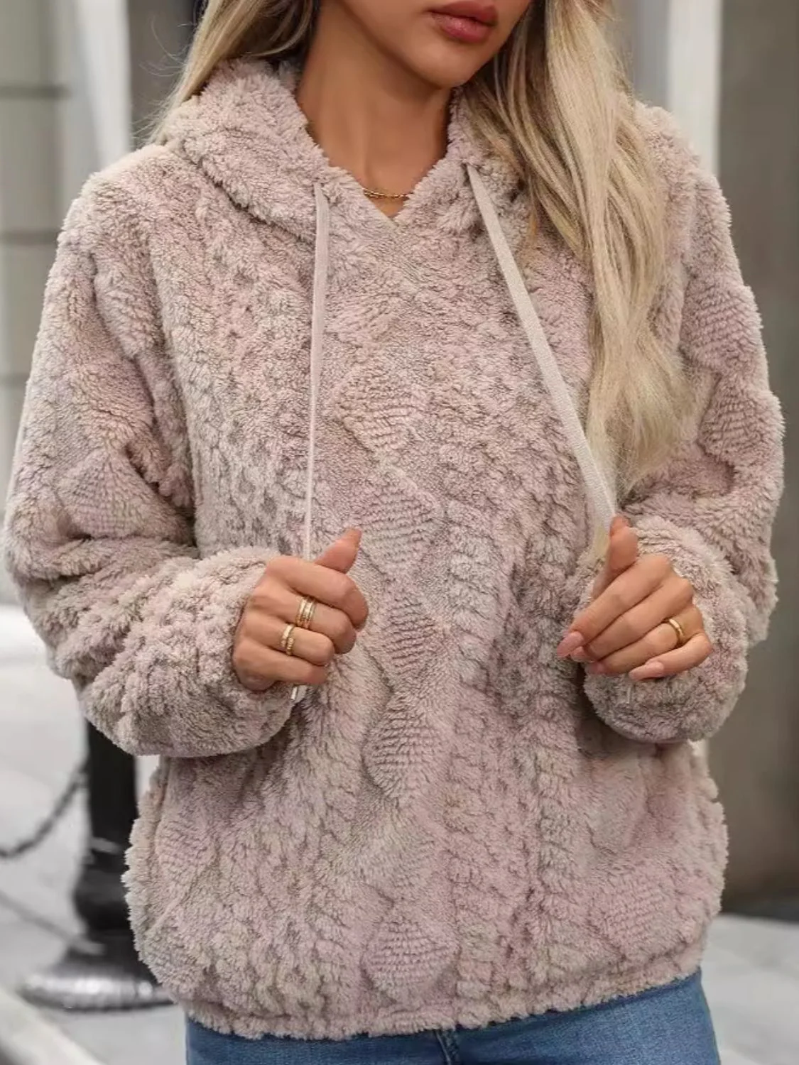 Carina | Long sleeve plush drawstring hoodie - Image 4
