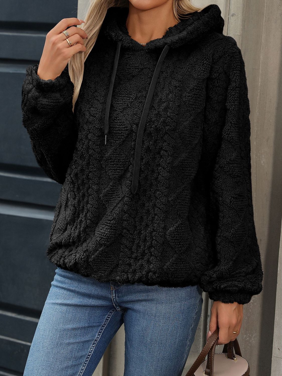 Carina | Long sleeve plush drawstring hoodie - Image 9