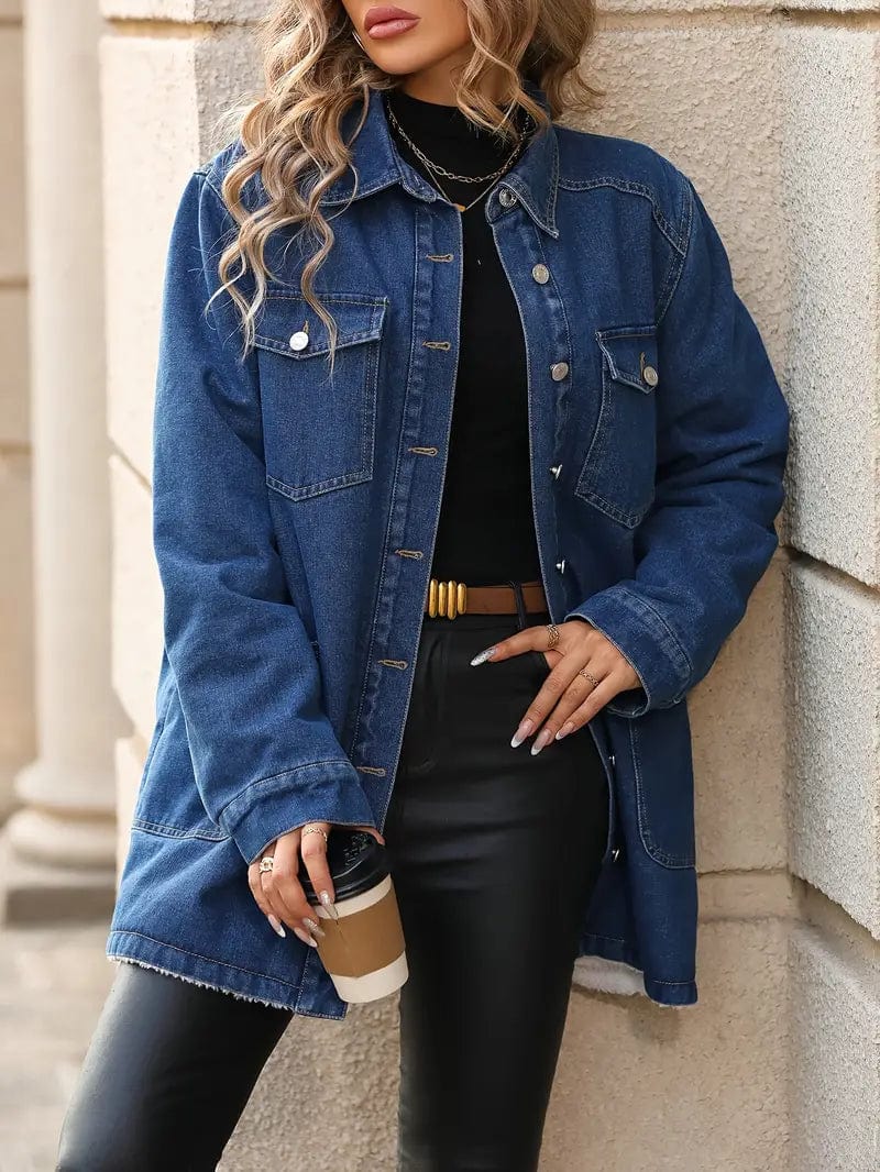 Carina | Mid-length fleece denim jacket - Image 2