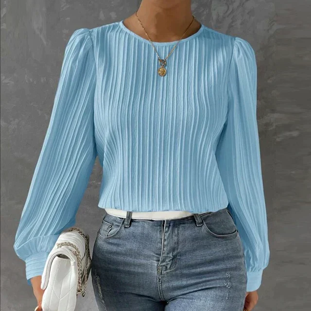Carina® | Striped Blouse Round Neck Blouse - Image 2