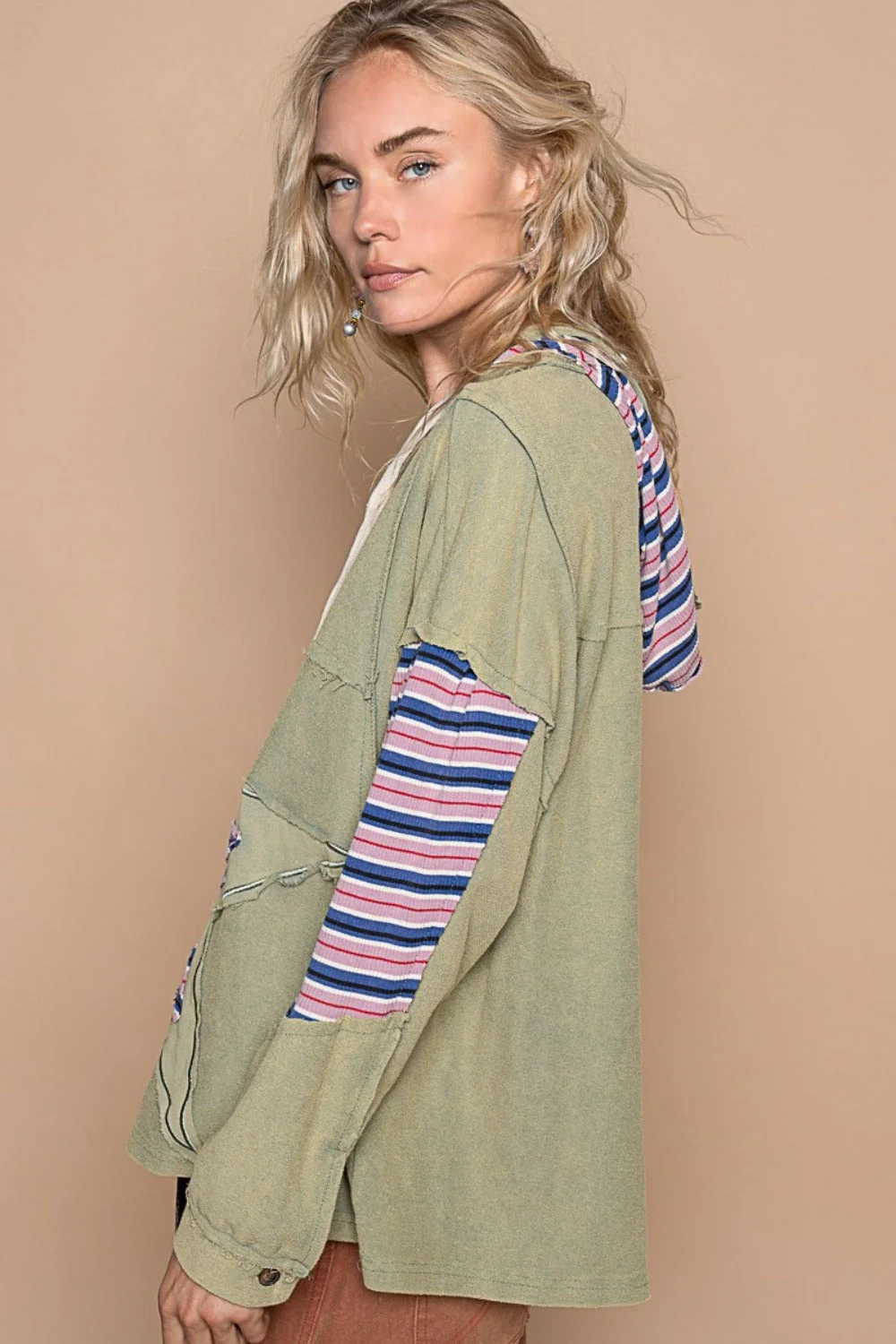 Carla | French terry hoodie with star patchwork and raw edges - Image 2