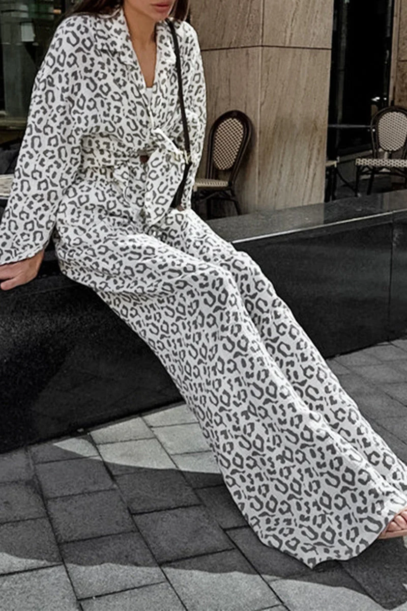 Carlota | Casual street patchwork leopard print turn-down collar long sleeve two piece - Image 3