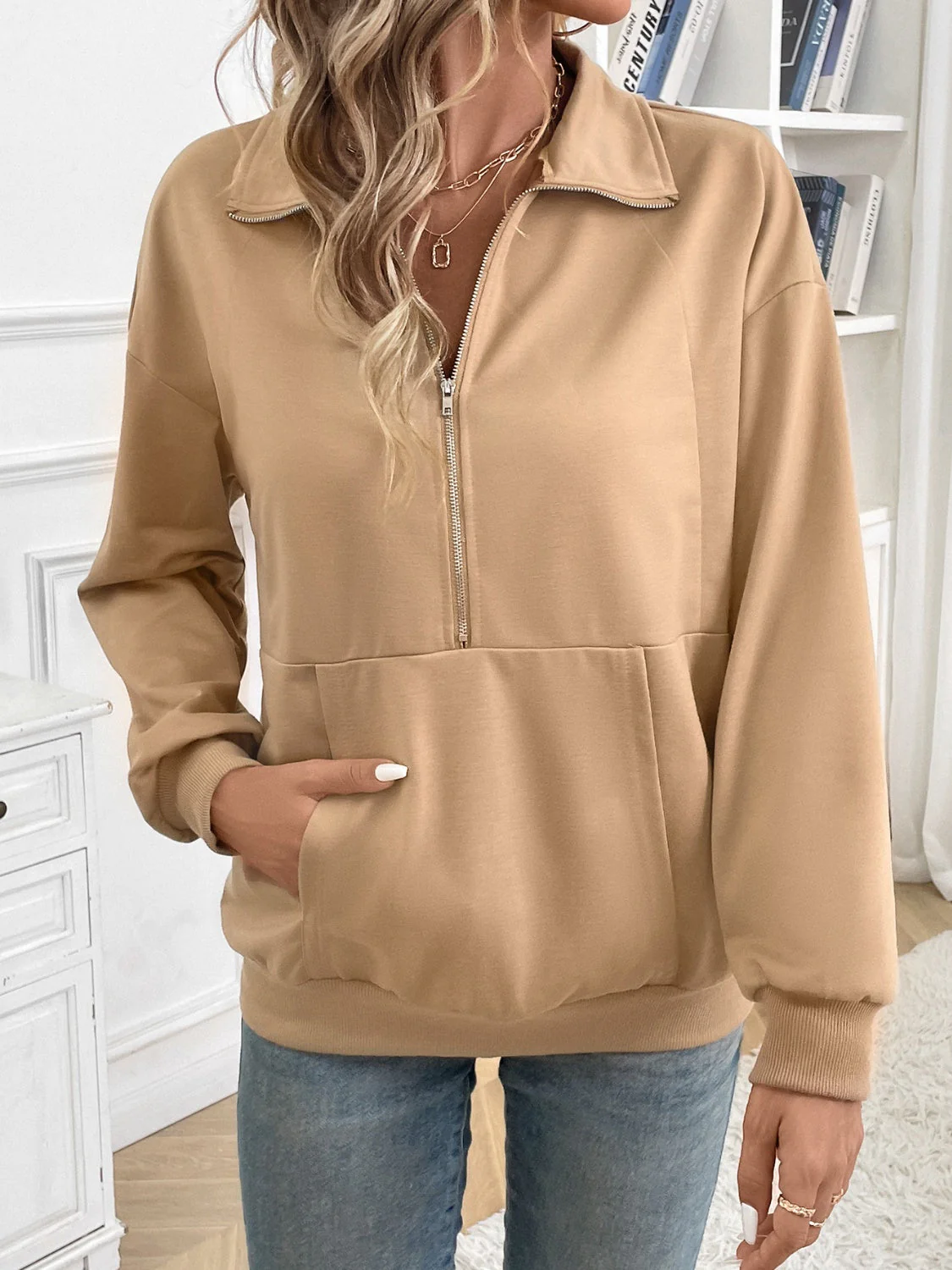 Carmen | Long sleeve half zip sweatshirt with kangaroo pocket - Image 4