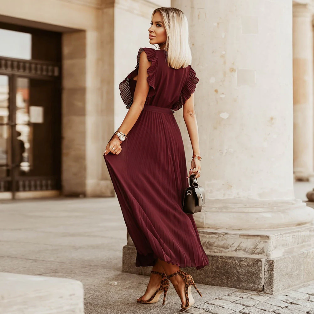 Carolina® | Burgundy Pleated Maxi Dress - Image 2