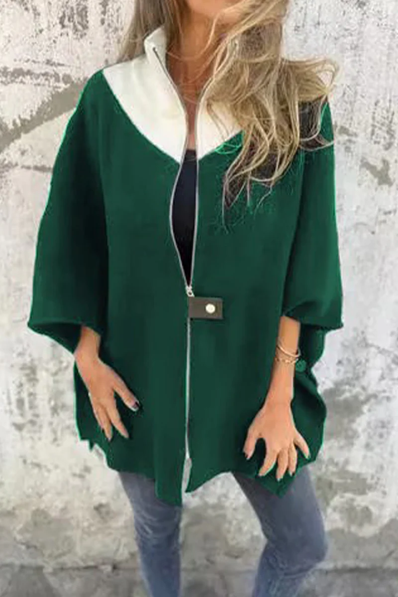 Carolina | Casual patchwork outerwear with zip fastening and contrast stand-up collar - Image 8