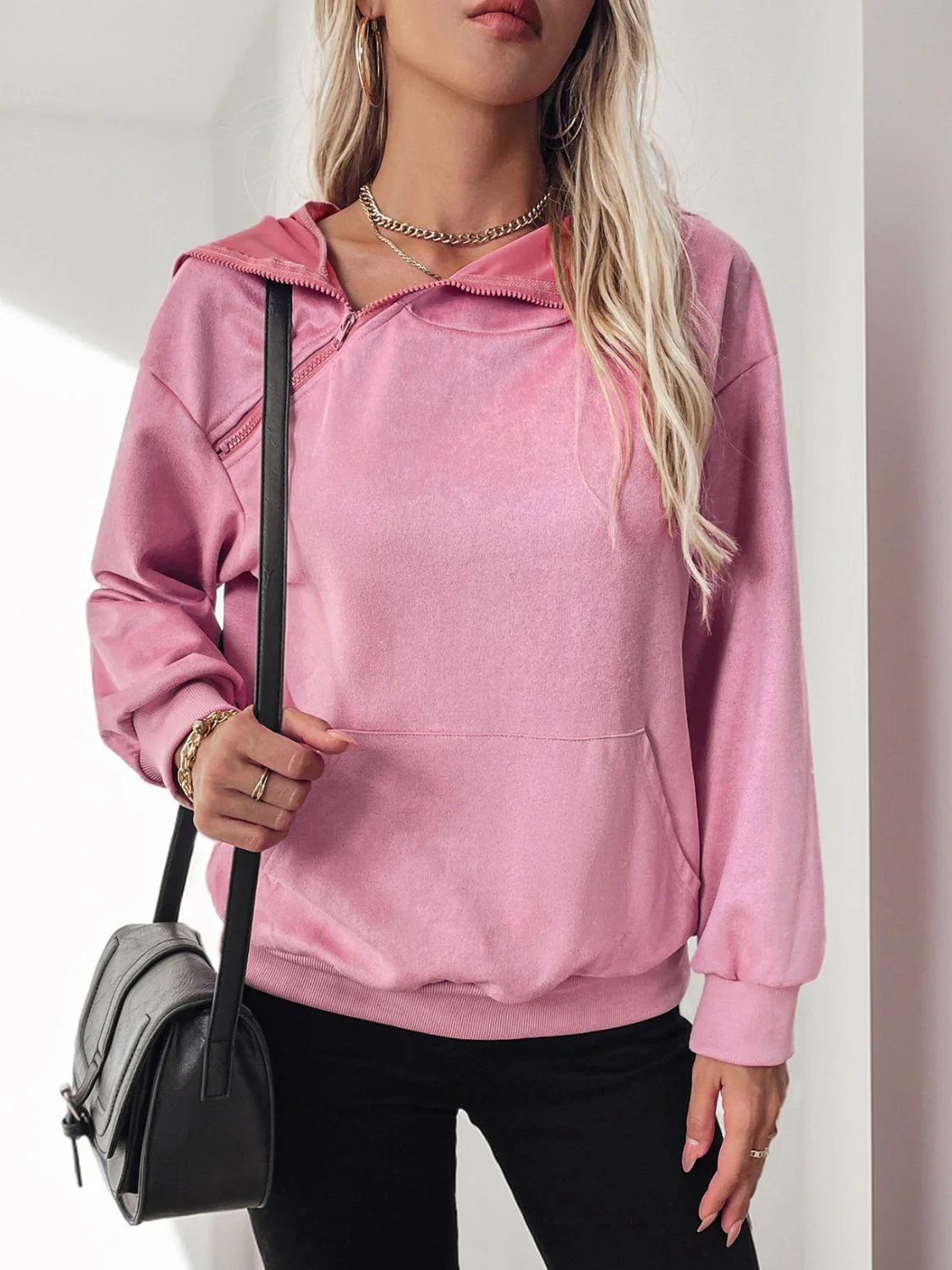 Carolina | Perfee Oblique Zipper Long Sleeve Hoodie