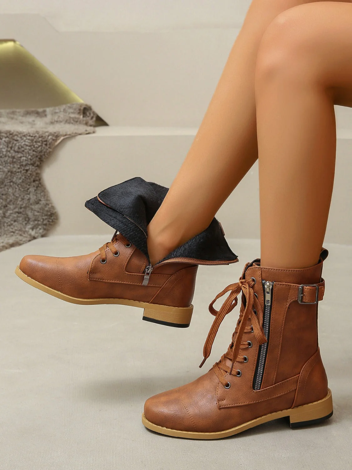 Catalina | PU leather lace-up boots - Image 4
