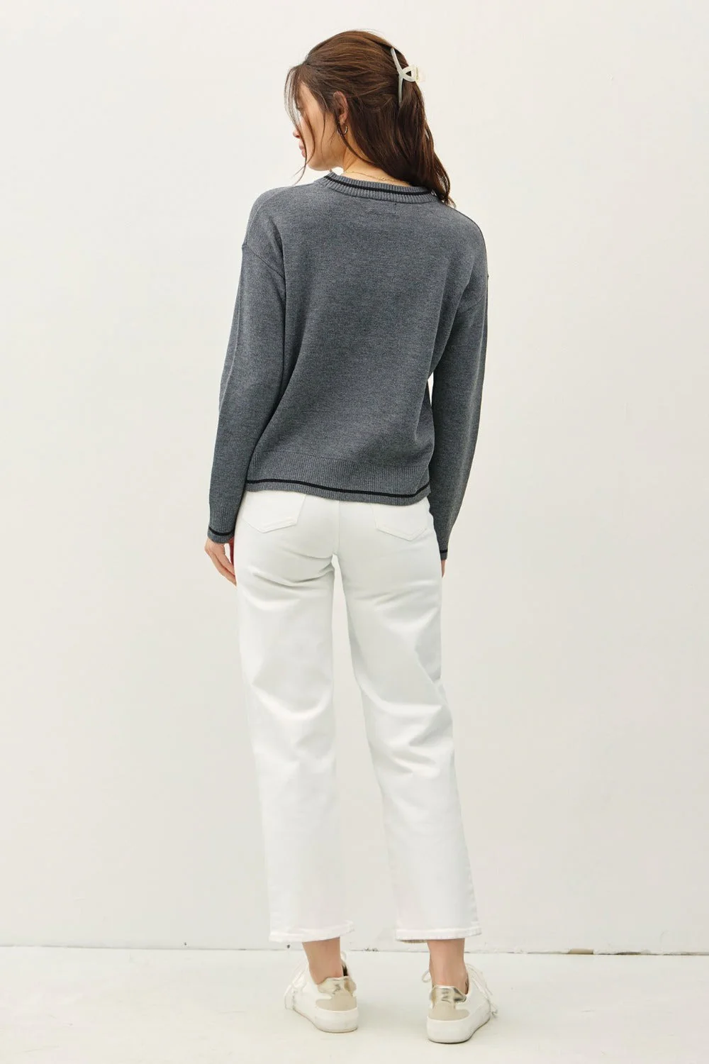Cecilia | Be Cool long-sleeved sweater with striped trim and crew neck - Image 2