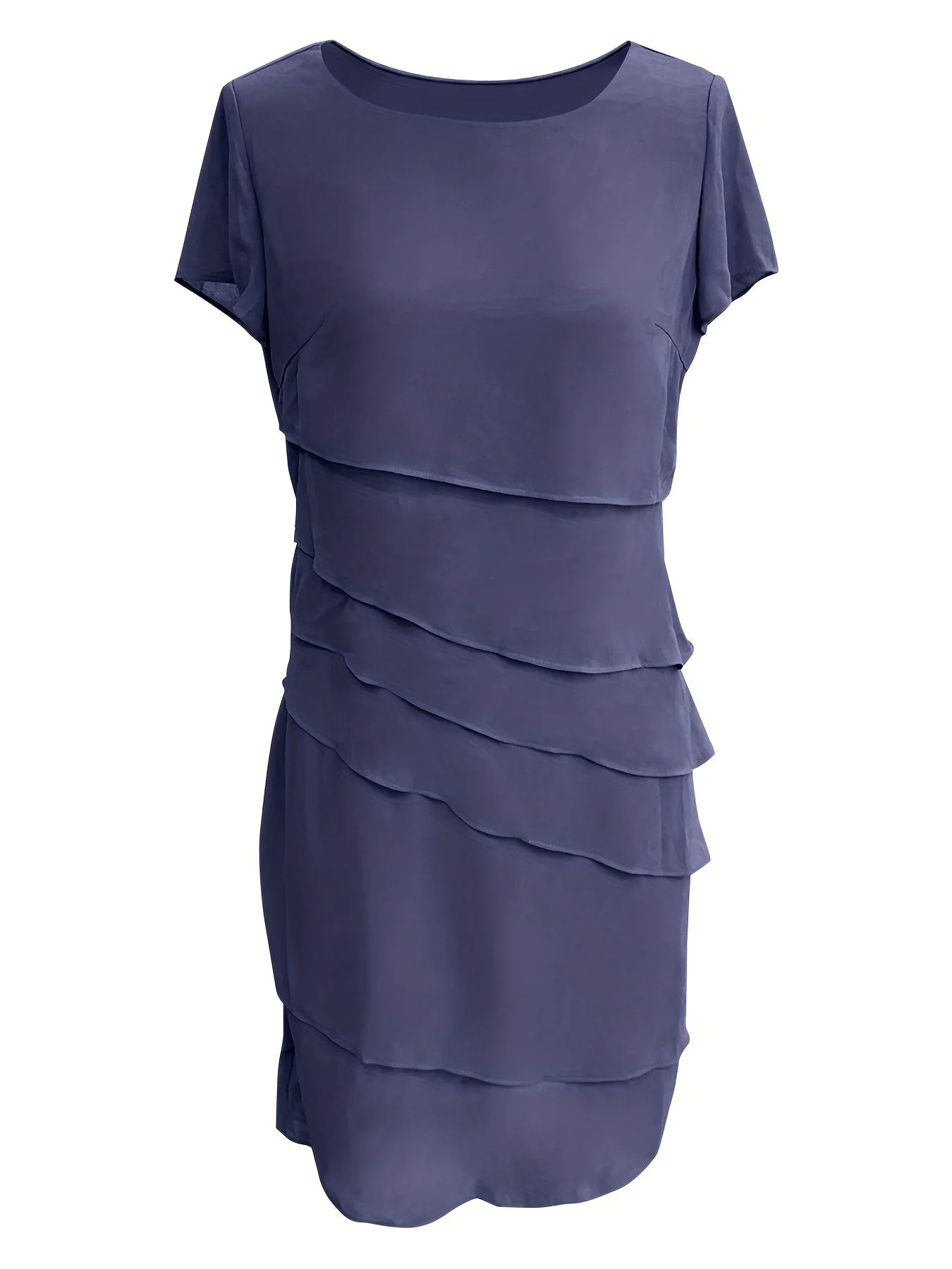 Cecilia® | Cotton Layered Trim Round Neck Short Sleeve Evening Dress For Women