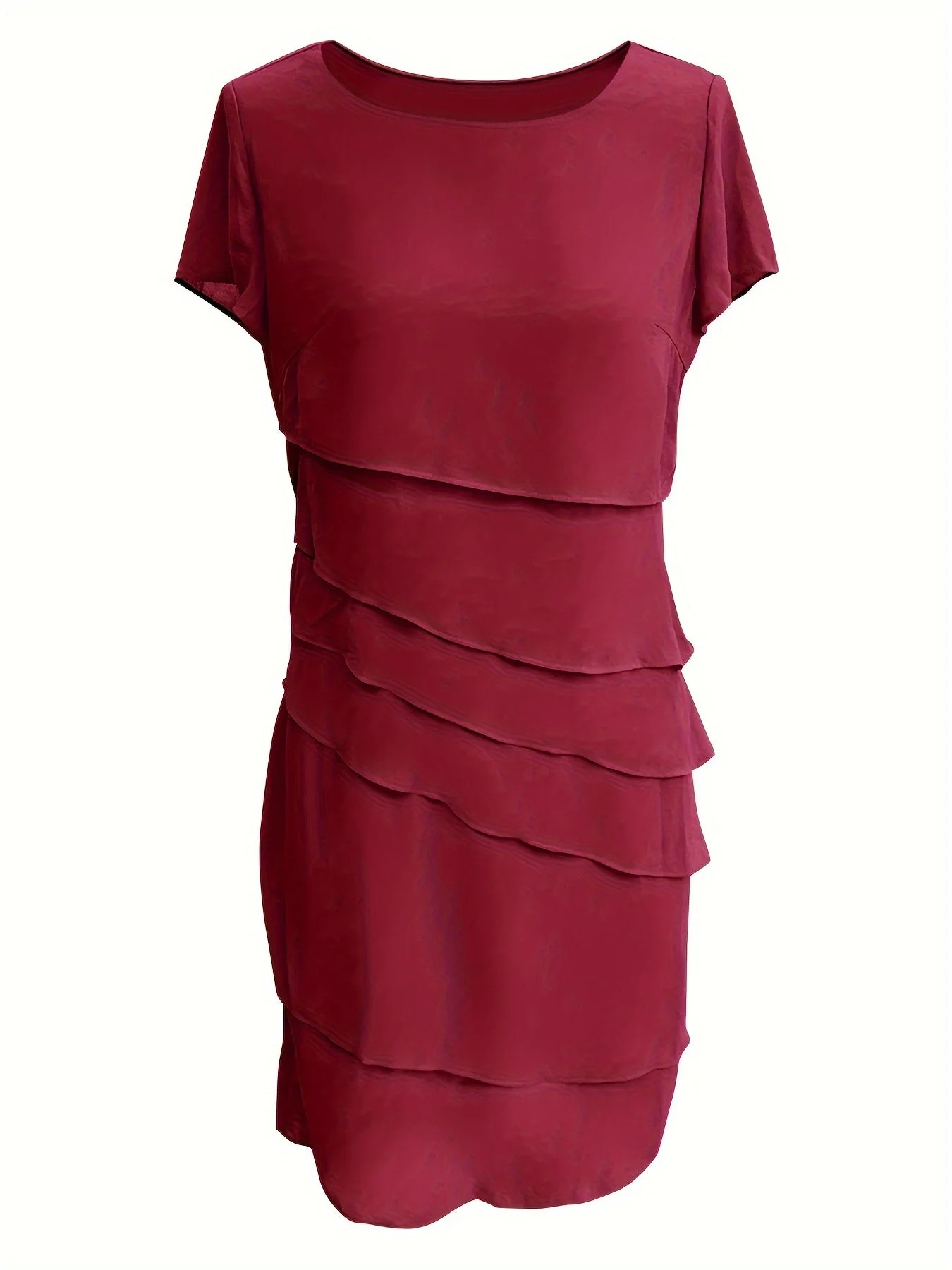 Cecilia® | Cotton Layered Trim Round Neck Short Sleeve Evening Dress For Women - Image 2