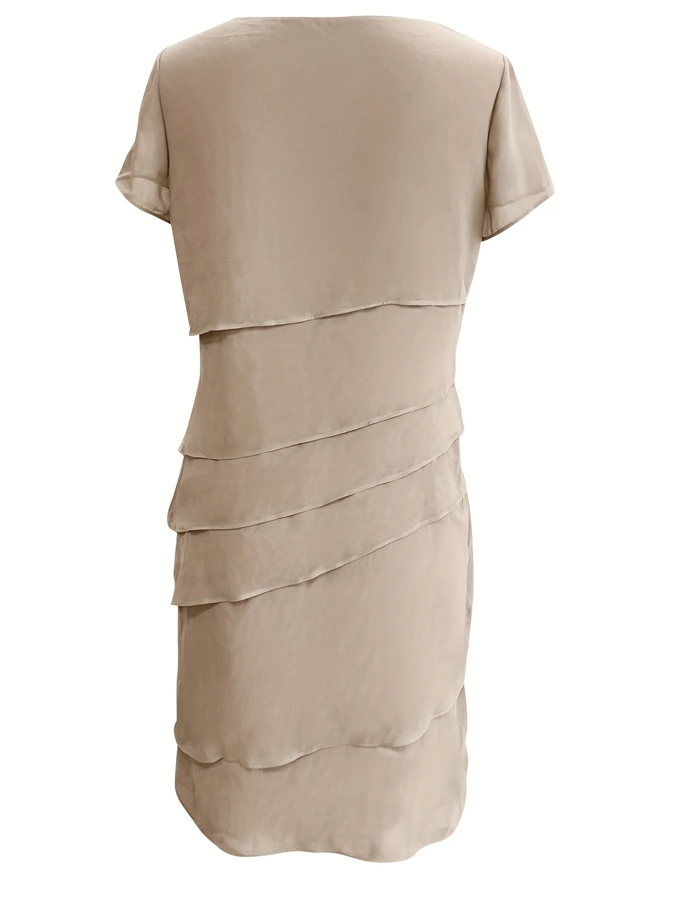 Cecilia® | Cotton Layered Trim Round Neck Short Sleeve Evening Dress For Women - Image 5