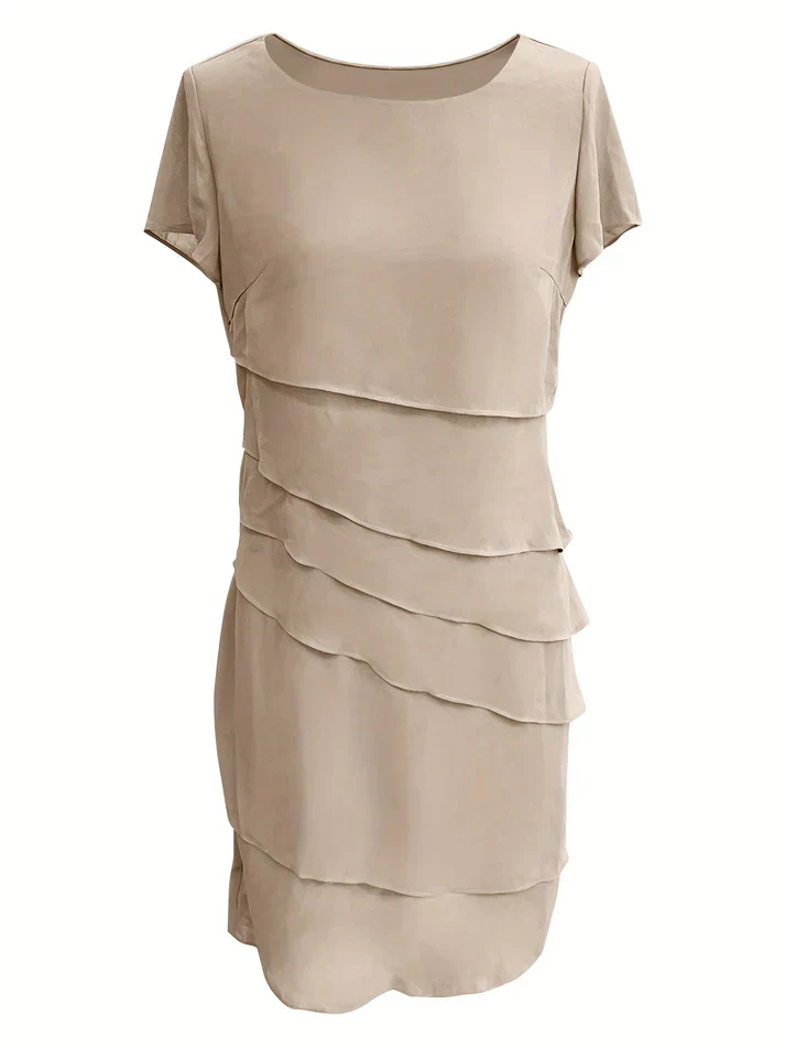 Cecilia® | Cotton Layered Trim Round Neck Short Sleeve Evening Dress For Women - Image 6